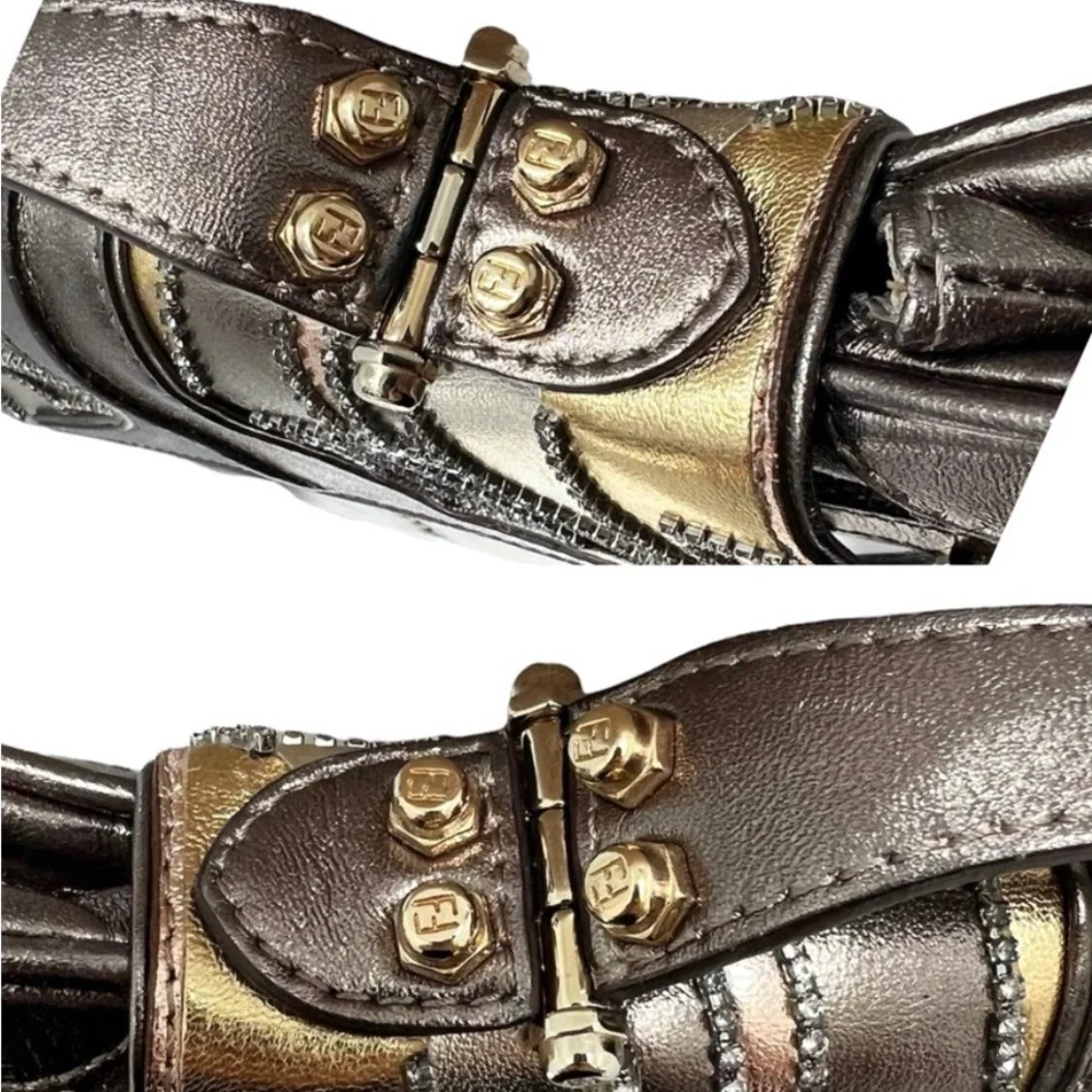 FENDI VANITY BAG METALLIC GOAT LEATHER & SWAROVSKI CRYSTALS - ART DECO DESIGN - Picture 14 of 16